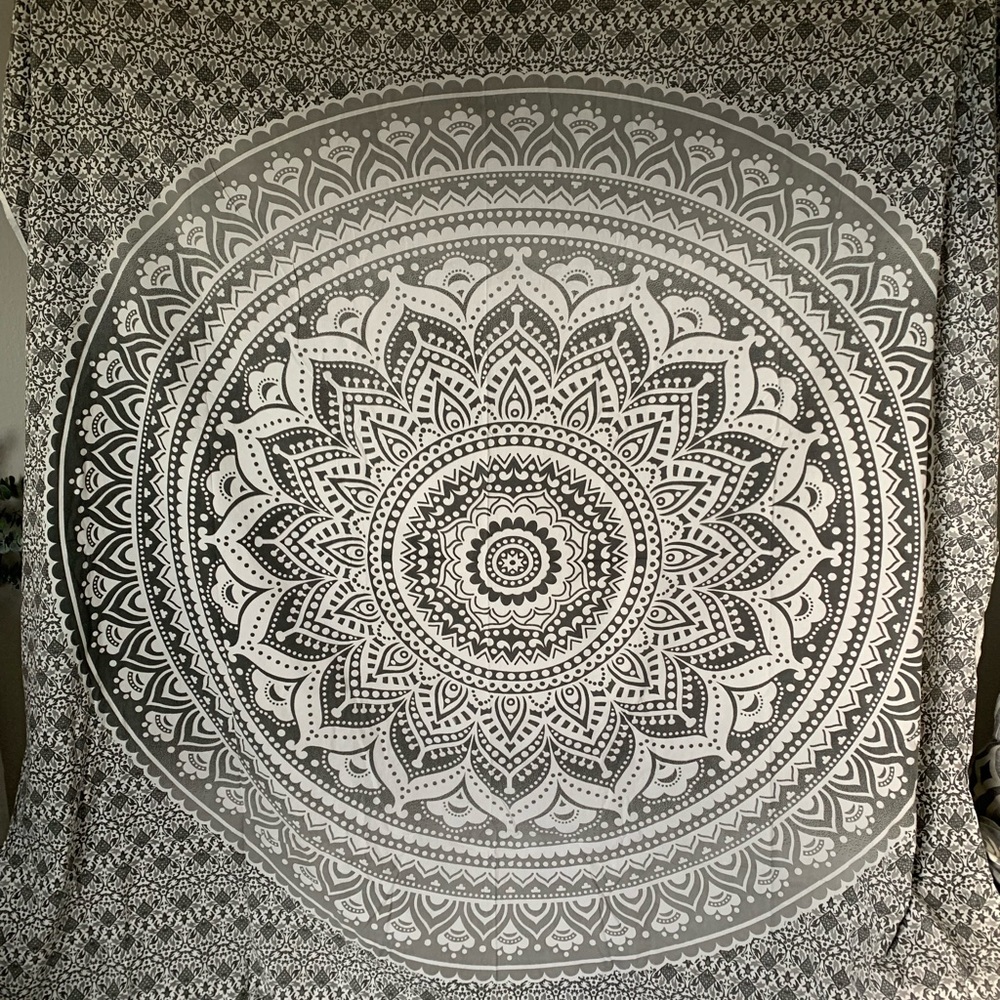 Gray and white tapestry